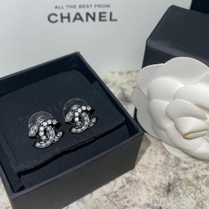 Chanel Authentic CC Jeweled Stud Earrings w/ Case & Box